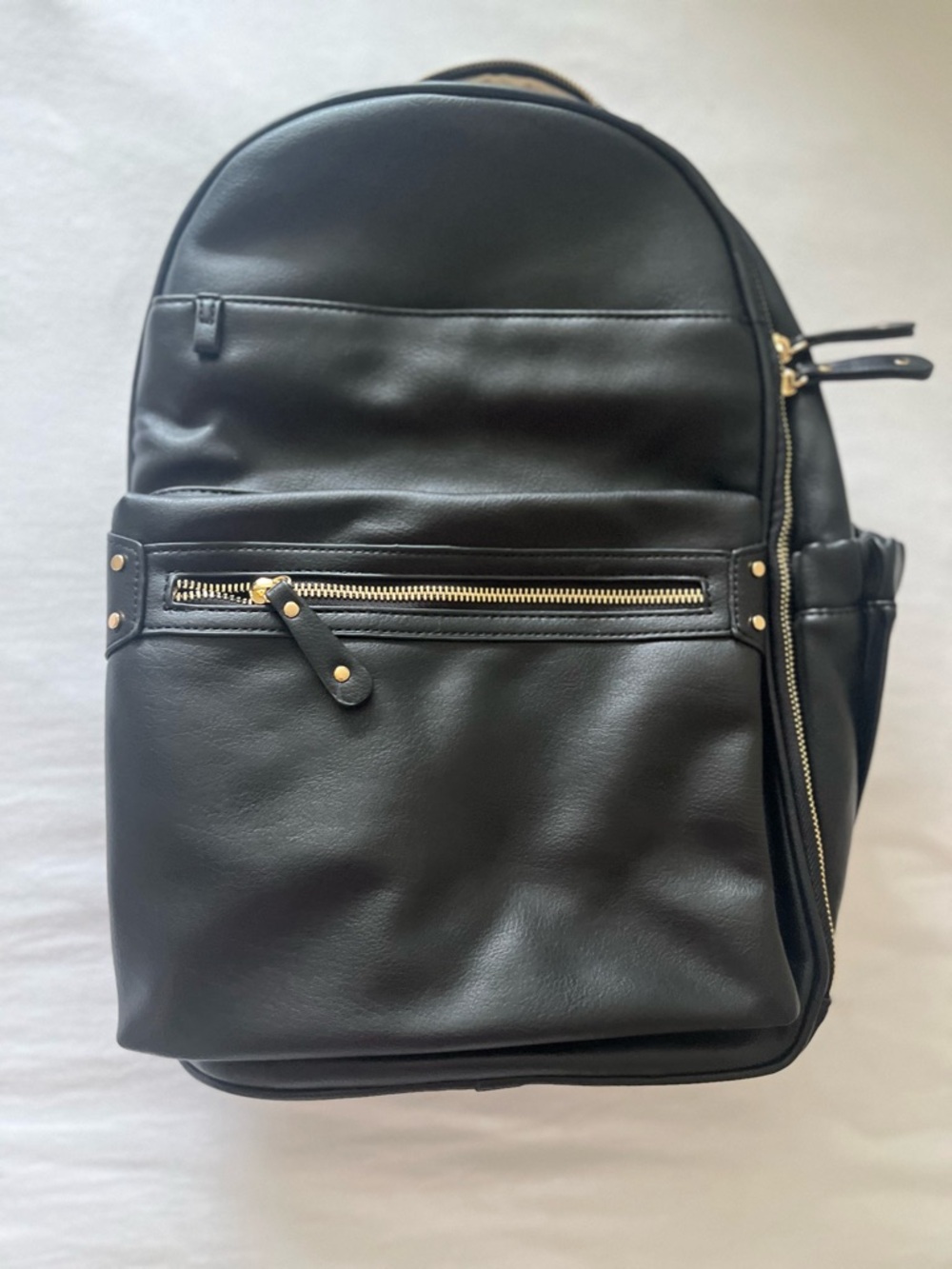 Black Leather Backpack with Gold Hardware